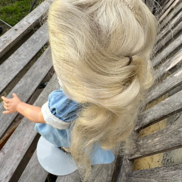 Vintage Doll Blonde Hair Blue Dress Rare With Doll Stand. Antique made
In usa - Picture 5 of 10